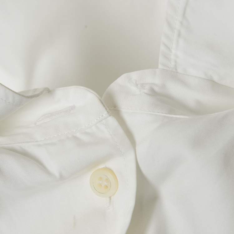Pre Owned Prada White Cotton Logo Detail Full Sleeve Oversized Shirt S