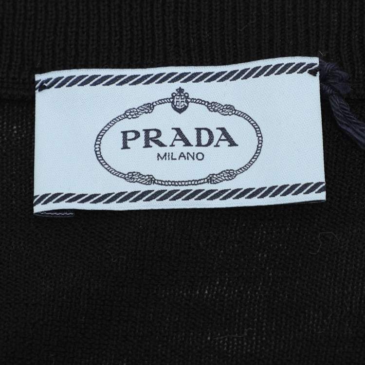 Pre Owned Prada Black Wool Knit Ostrich Feather Top & Pant Suit L