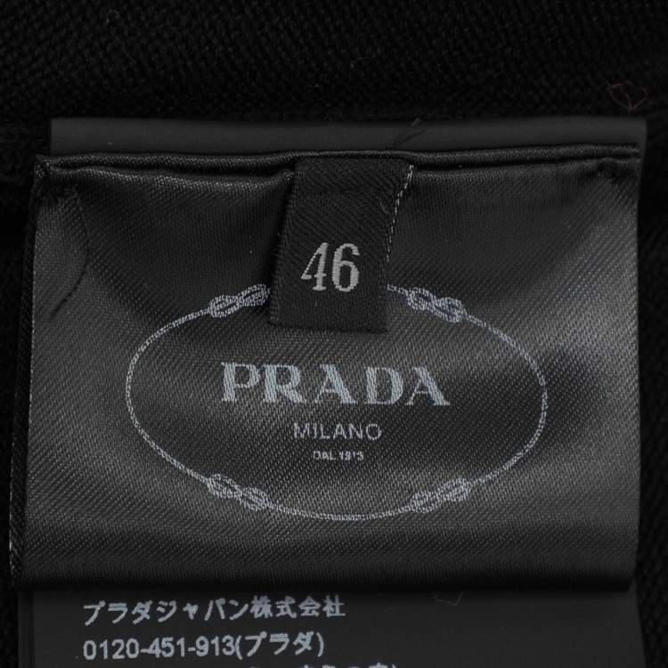 Pre Owned Prada Black Wool Knit Ostrich Feather Top & Pant Suit L