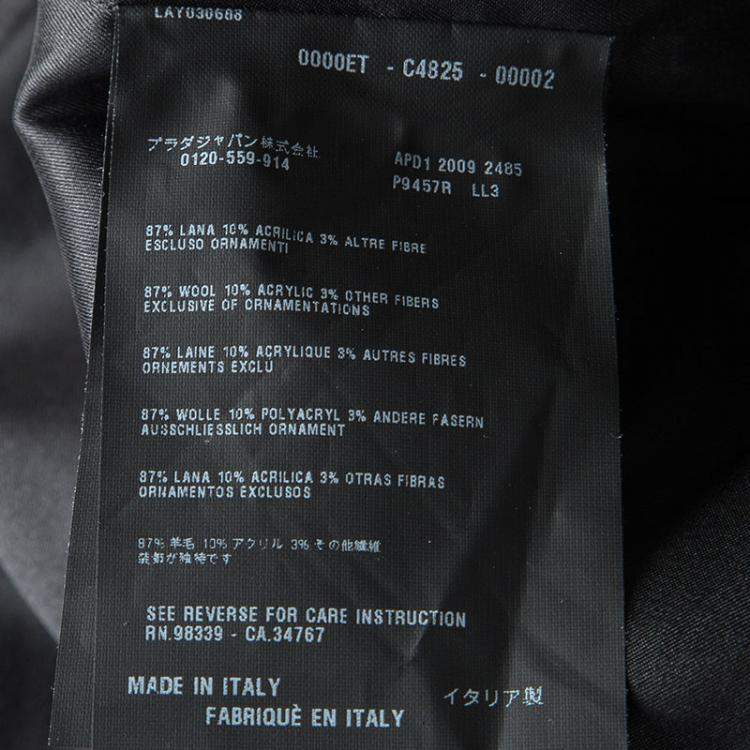 Pre Owned Prada Black and Grey Textured Wool Embellished High Neck Short Sleeve Top L