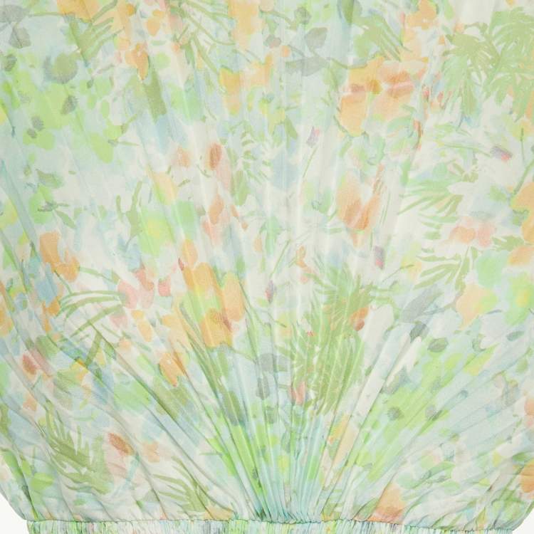 Pre Owned Prada Light Green Printed Plisse Maxi Dress M