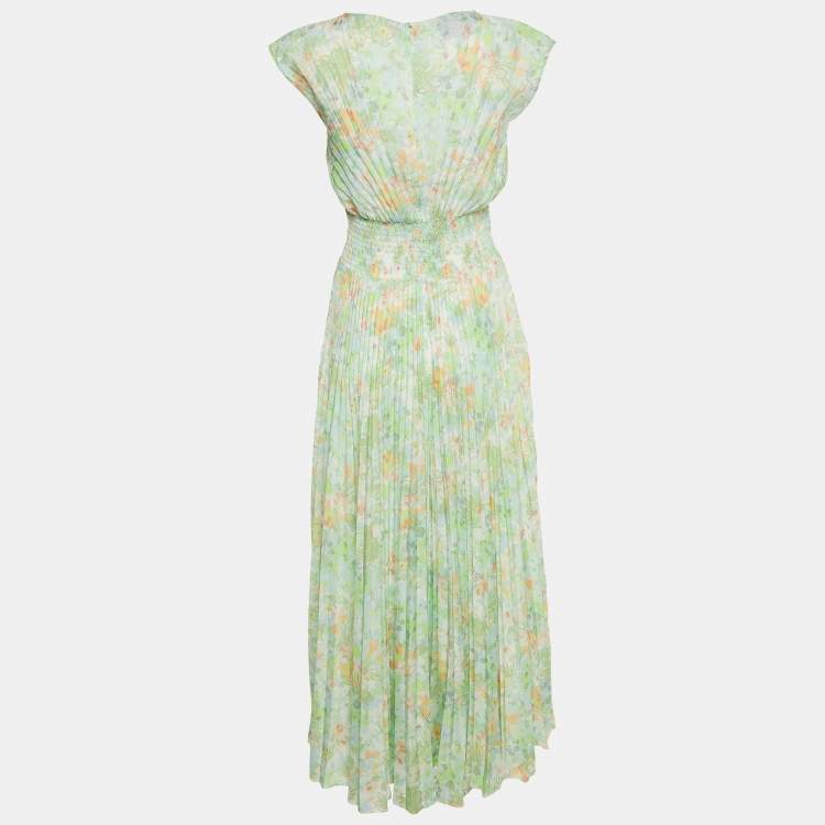 Pre Owned Prada Light Green Printed Plisse Maxi Dress M