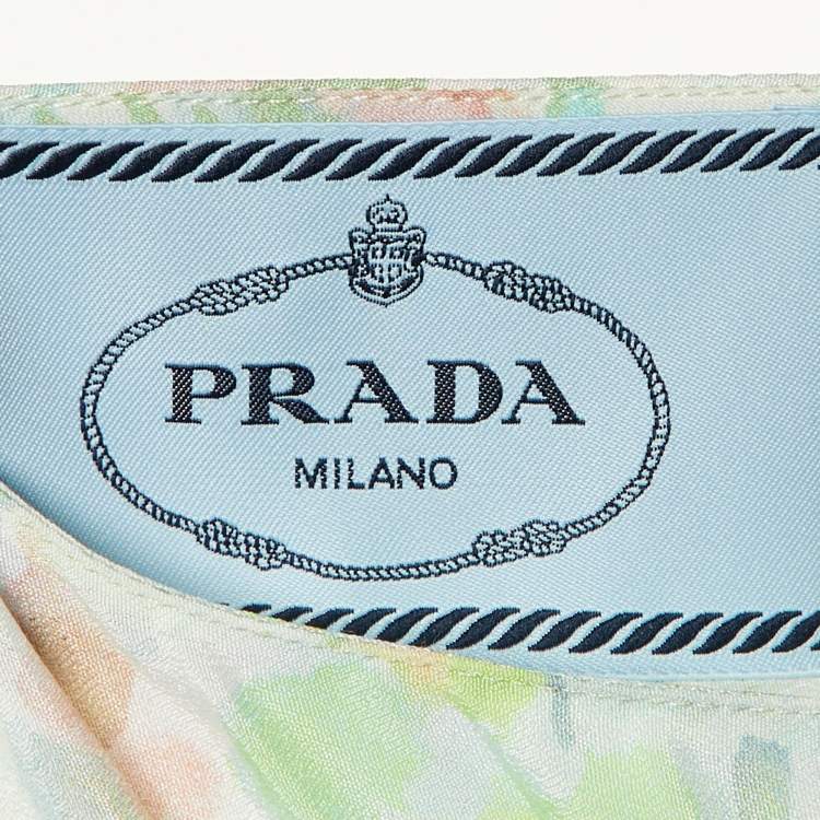 Pre Owned Prada Light Green Printed Plisse Maxi Dress M