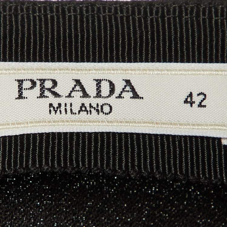 Pre Owned Prada Black Crepe Lace Trim Knee Length Skirt M