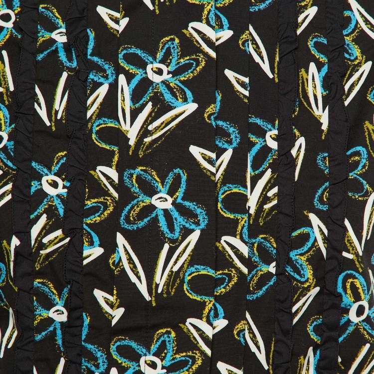 Pre Owned Prada Black Floral Print Cotton Button Front Top S