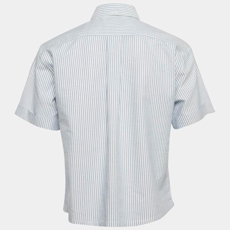 Pre Owned Prada Blue Striped Cotton Blend Short Sleeve Crop Shirt S
