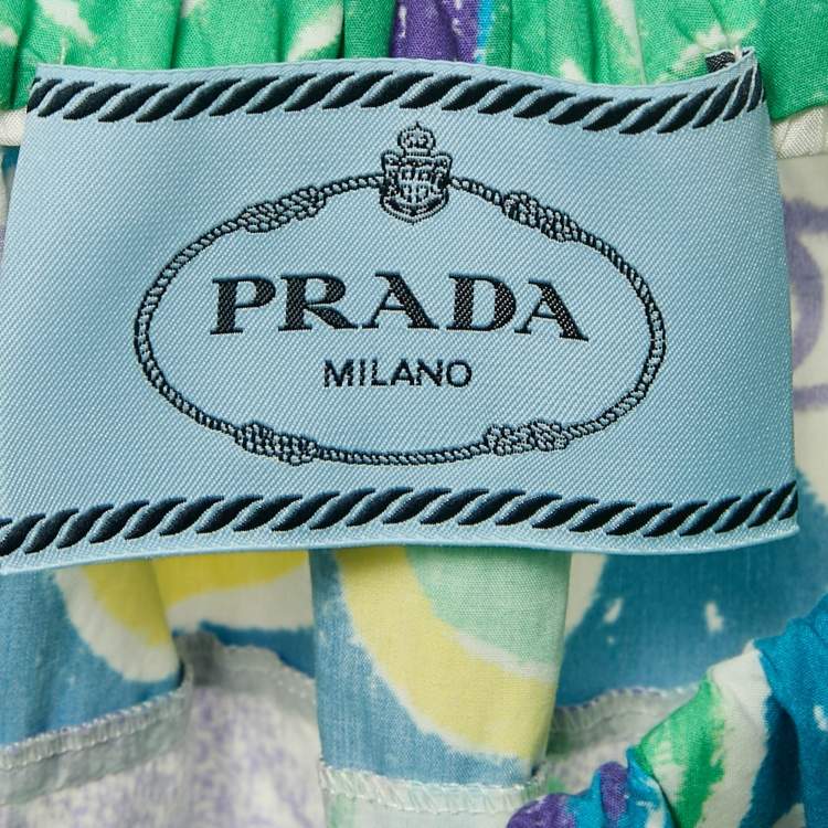 Pre Owned Prada Multicolor Printed Cotton Asymmetric Midi Dress M