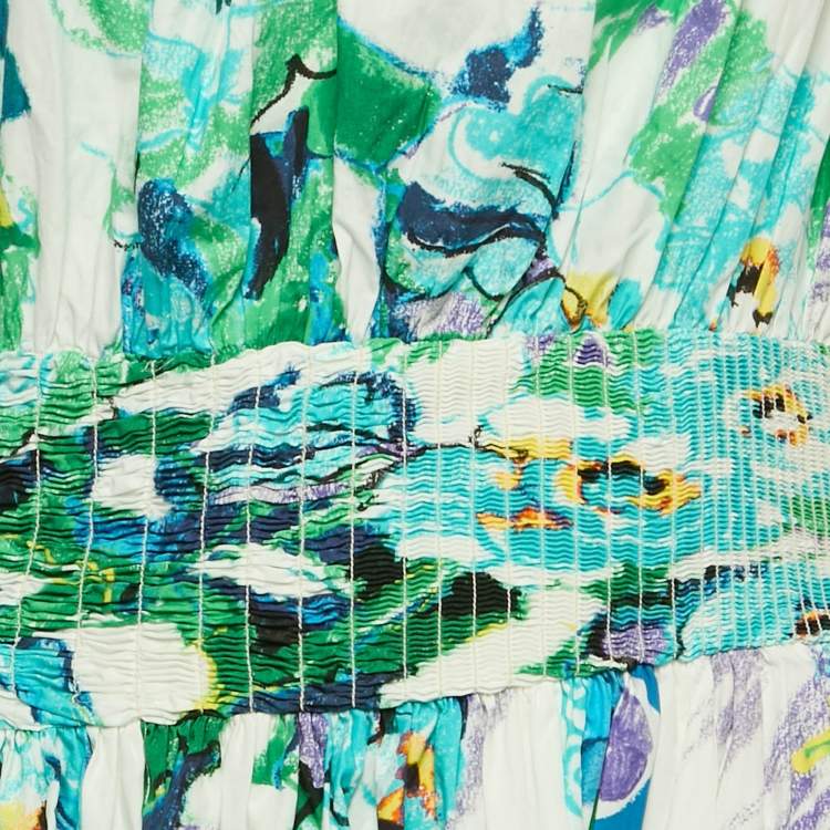 Pre Owned Prada Multicolor Printed Cotton Asymmetric Midi Dress M