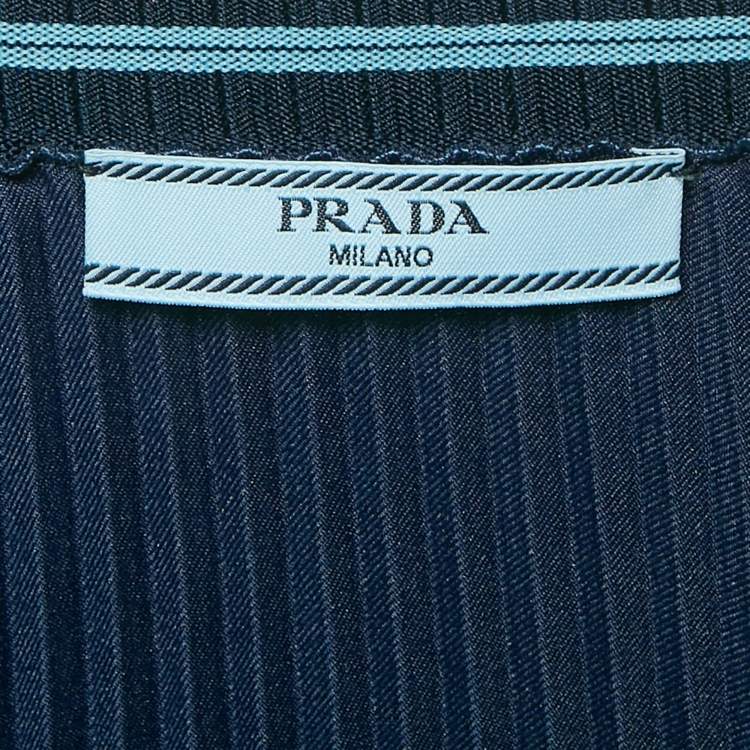 Pre Owned Prada Navy Blue Plisse Midi Skirt M
