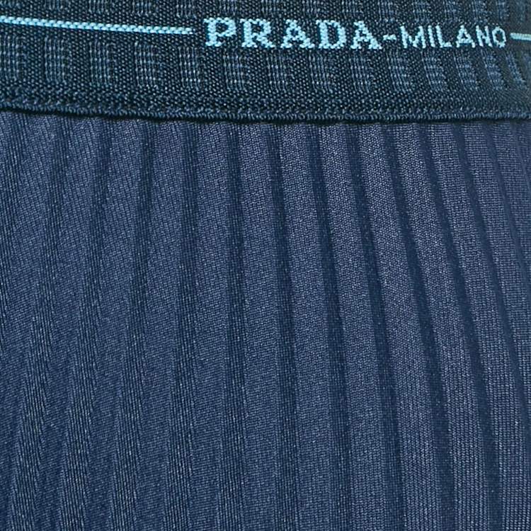 Pre Owned Prada Navy Blue Plisse Midi Skirt M