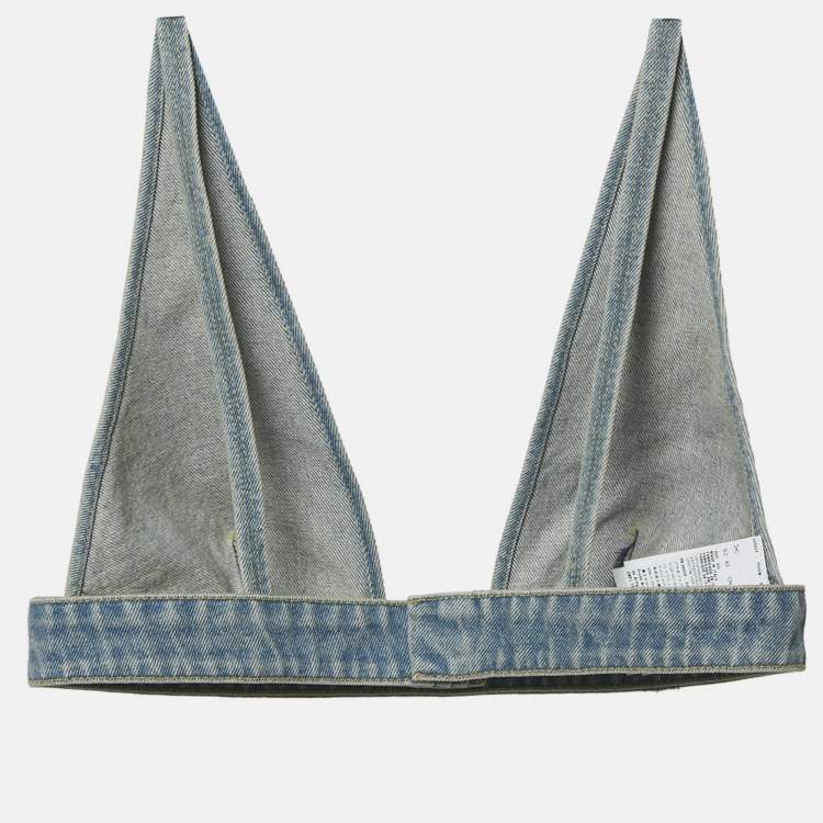 Pre Owned Prada Blue Denim Logo Plaque Bralette Top M