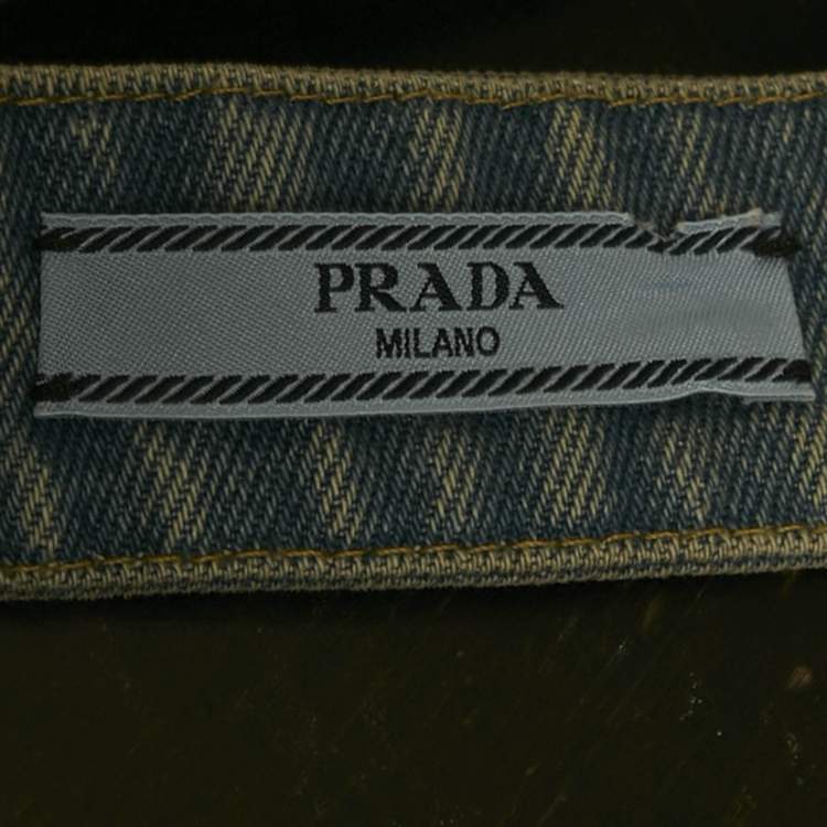 Pre Owned Prada Blue Denim Logo Plaque Bralette Top M
