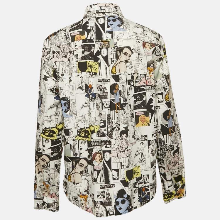Pre Owned Prada x Brigid Elva White Comic Print Cotton Button-Up Shirt M