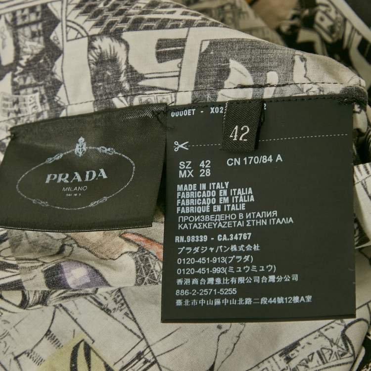 Pre Owned Prada x Brigid Elva White Comic Print Cotton Button-Up Shirt M