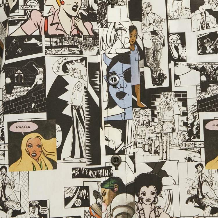 Pre Owned Prada x Brigid Elva White Comic Print Cotton Button-Up Shirt M