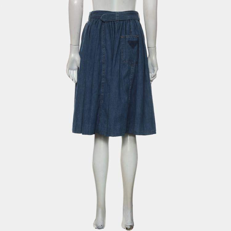 Pre Owned Prada Blue Belted Waist Denim Skirt S