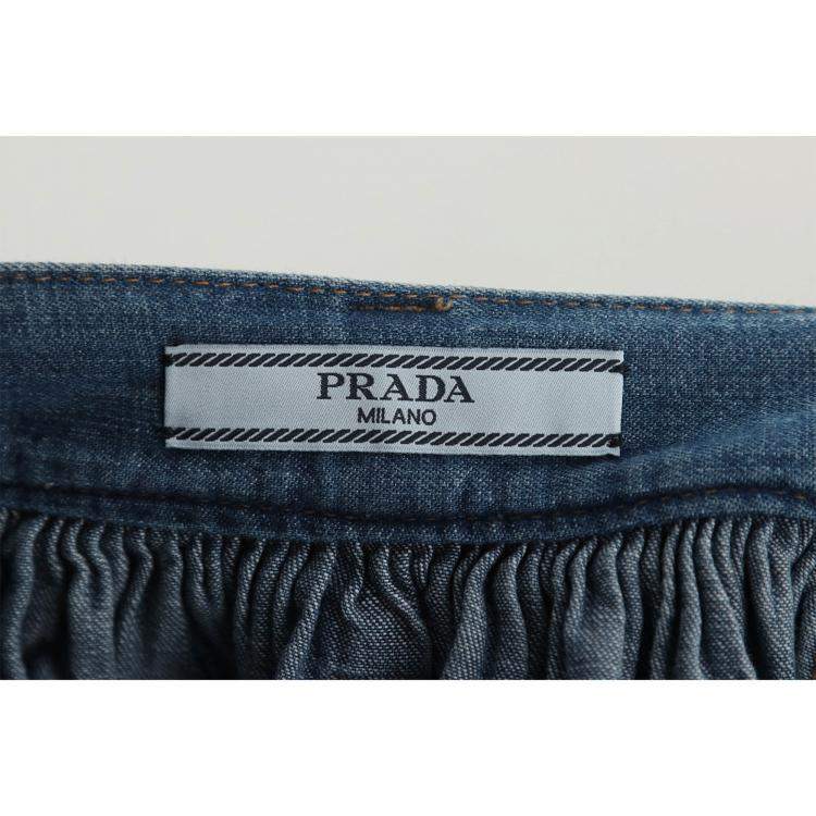 Pre Owned Prada Blue Belted Waist Denim Skirt S
