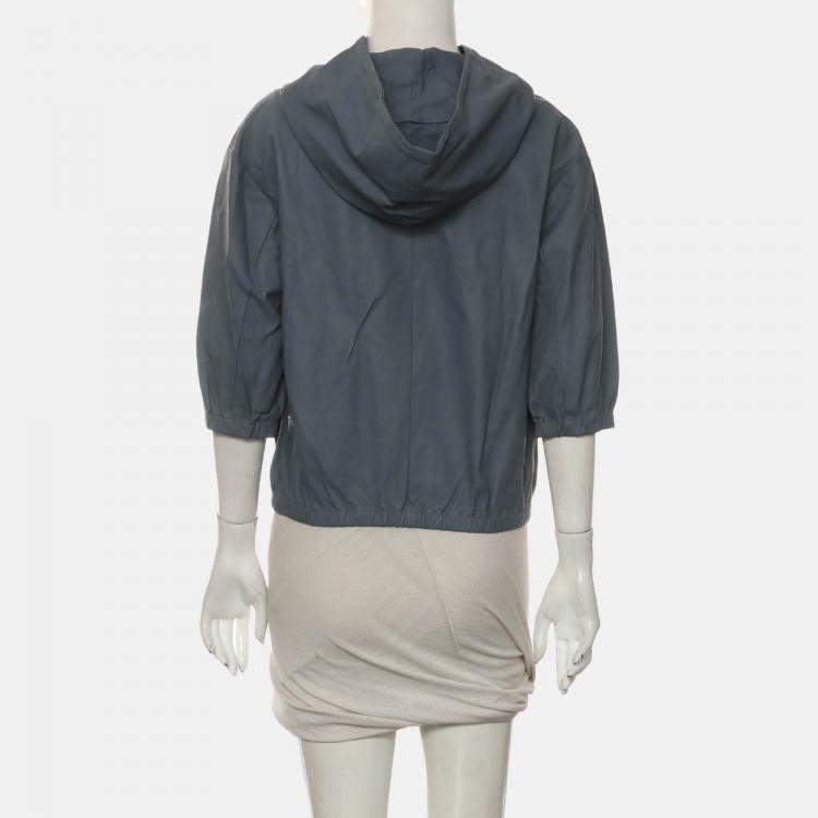 Pre Owned Prada Blue Zipped Leather Jacket