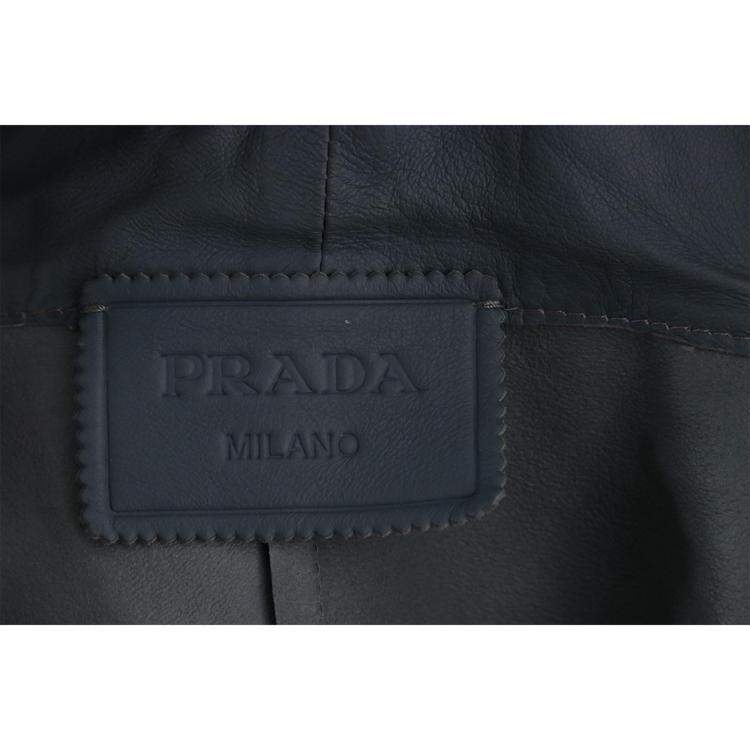 Pre Owned Prada Blue Zipped Leather Jacket