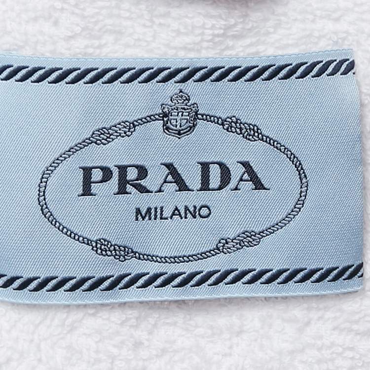 Pre Owned Prada White Enamel Metal Logo Terry Hoodie Jacket S