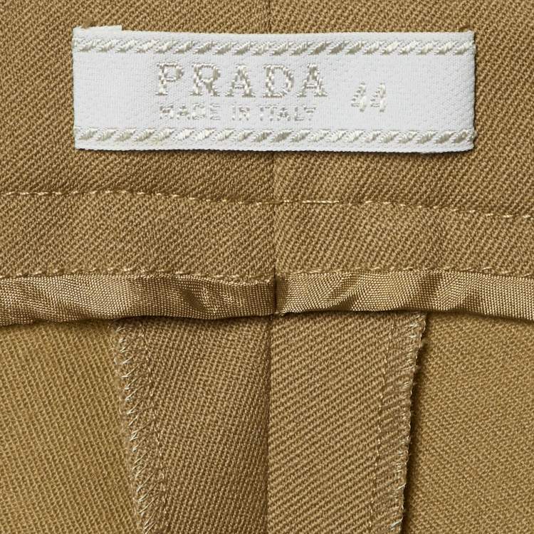 Pre Owned Prada Khaki Brown Wool High Waist Trousers M