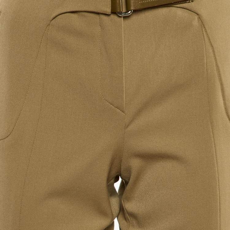 Pre Owned Prada Khaki Brown Wool High Waist Trousers M