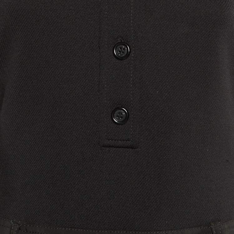 Pre Owned Prada Black Nylon & Knit Paneled Midi Dress L