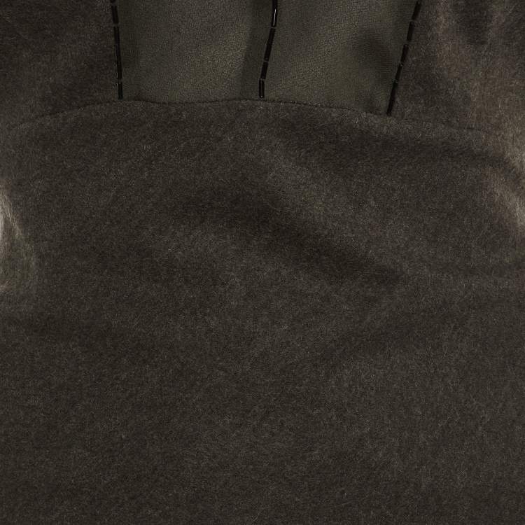 Pre Owned Prada Grey/Green Wool & Silk Bead Detail Top L