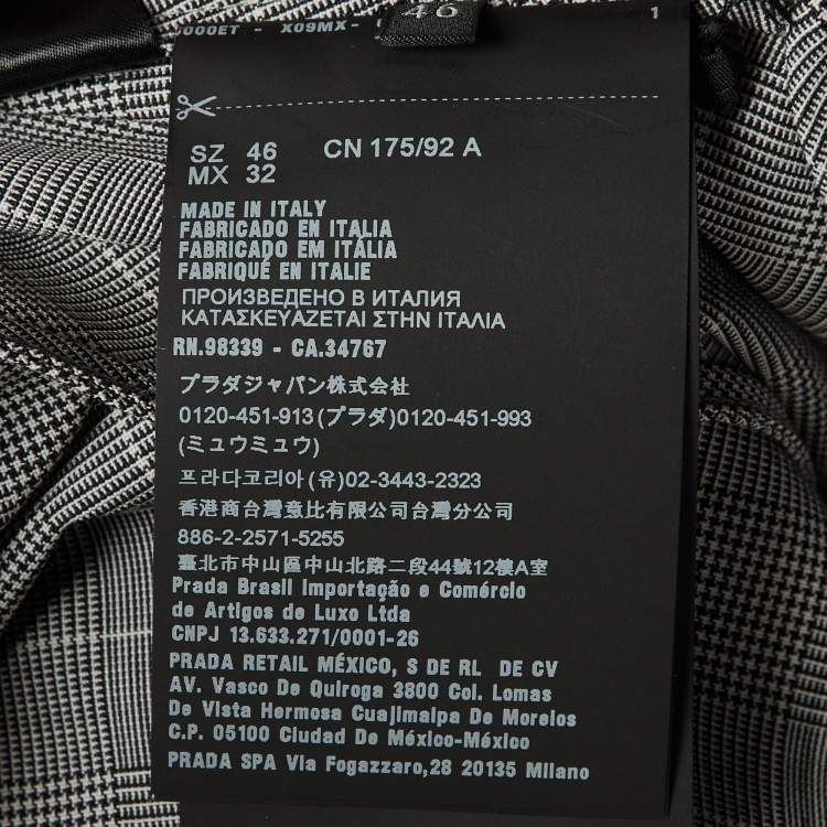 Pre Owned Prada Grey Checked Wool Feather Trim Pleated Wrap Dress L