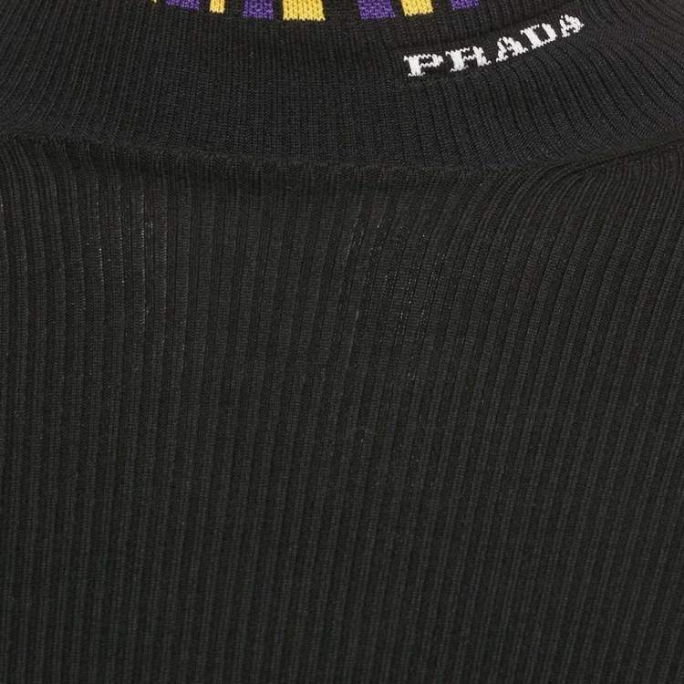 Pre Owned Prada Black Rib Knit Contrast Neck Detail Turtle Neck Sweater M
