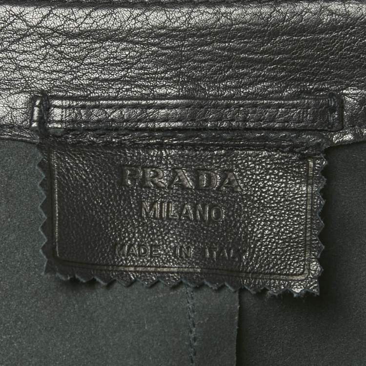 Pre Owned Prada Black Leather Zip-Up Jacket M 
