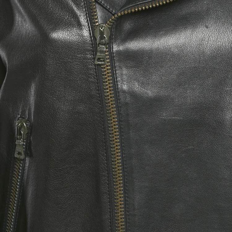 Pre Owned Prada Black Leather Zip-Up Jacket M 