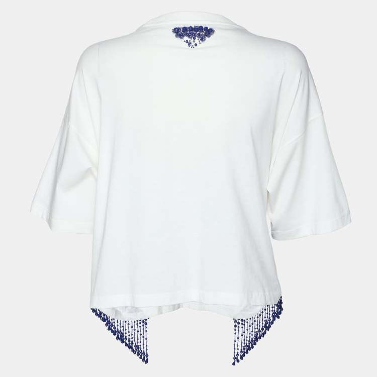 Pre Owned Prada White Jersey Embellished Top S