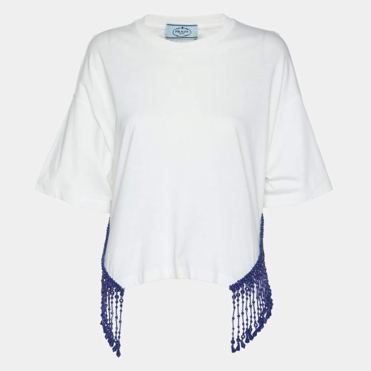 Pre Owned Prada White Jersey Embellished Top S