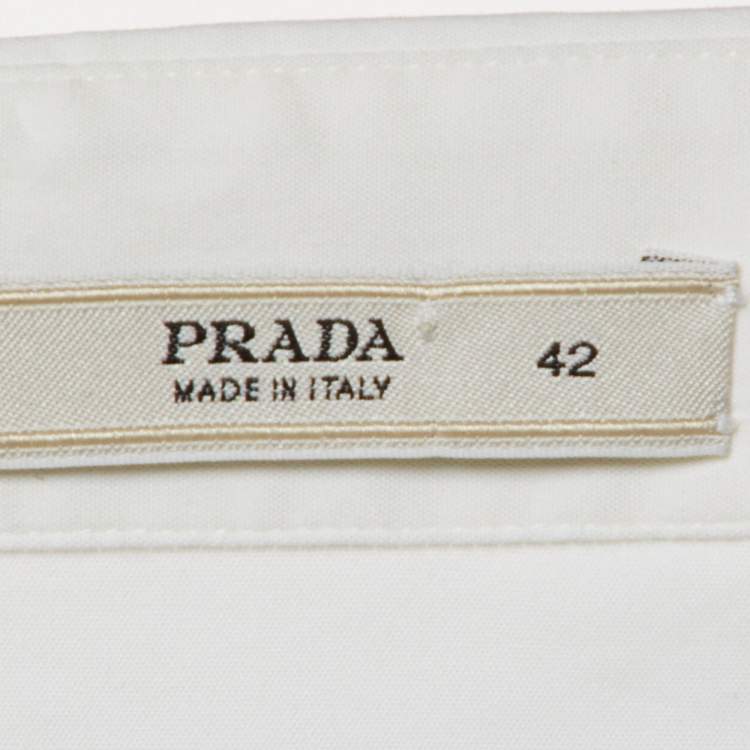 Pre Owned Prada White Stretch Cotton Pleated Shirt Dress M