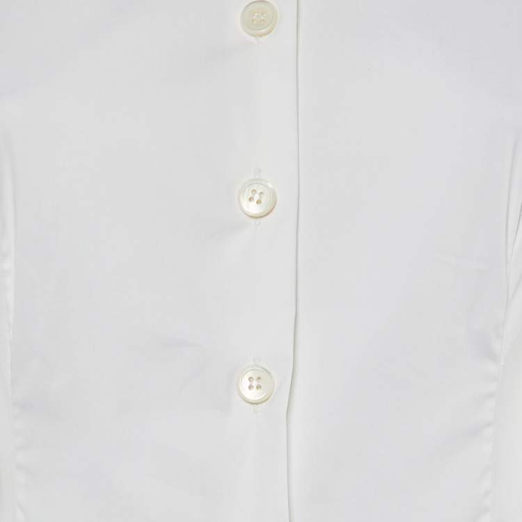 Pre Owned Prada White Stretch Cotton Pleated Shirt Dress M