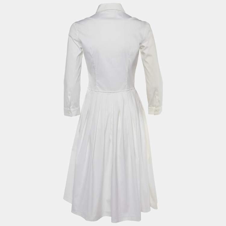 Pre Owned Prada White Stretch Cotton Pleated Shirt Dress M