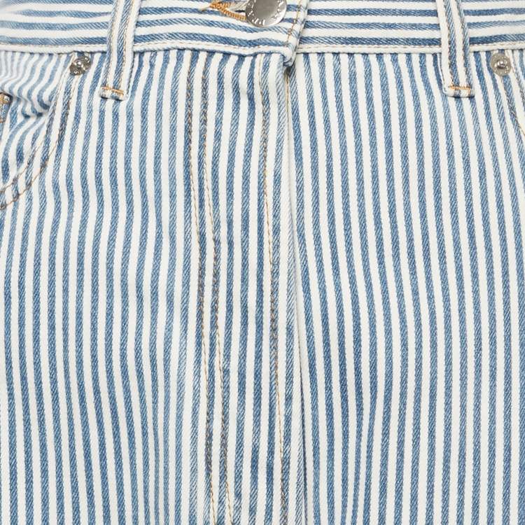 Pre Owned Prada Blue Striped Denim Hight Rise Jeans M Waist 26"