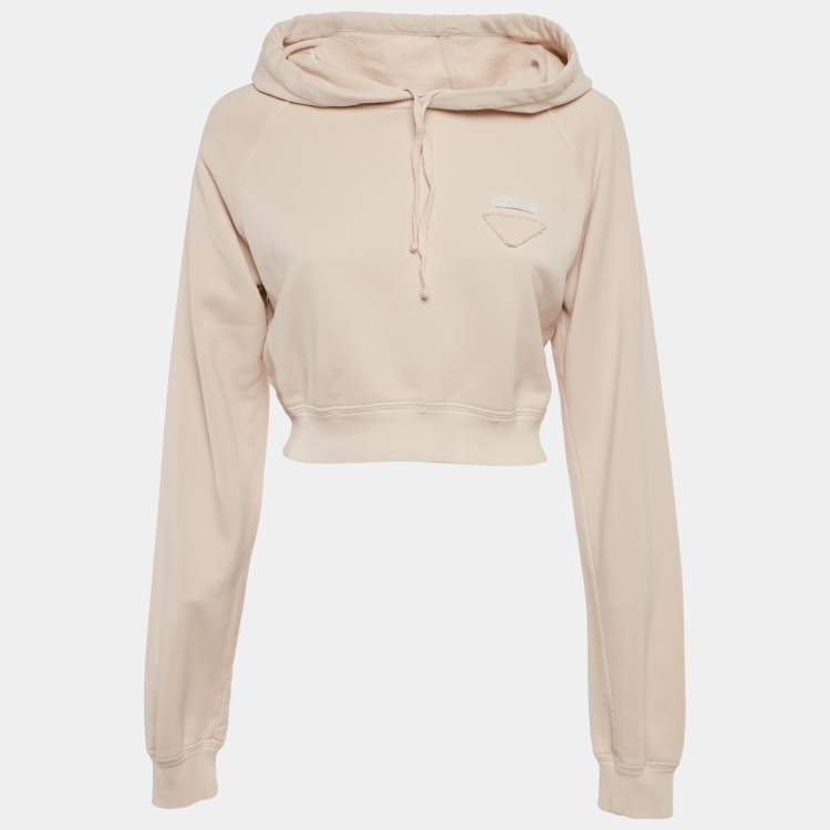Pre Owned Prada Pink Cotton Knit Cropped Hoodie S