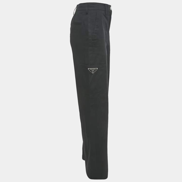 Pre Owned Prada Black Cotton Gabardine Wide Leg Trousers S