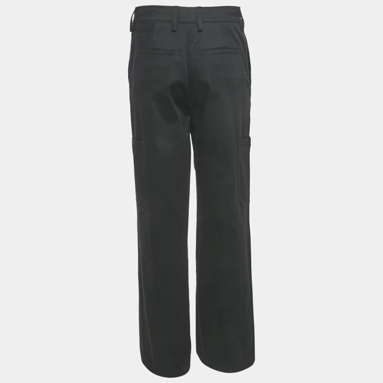 Pre Owned Prada Black Cotton Gabardine Wide Leg Trousers S