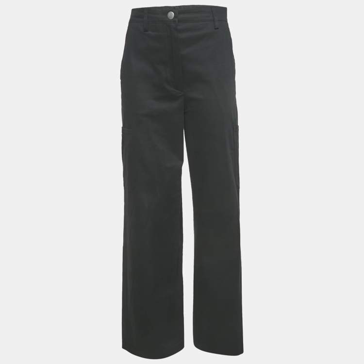 Pre Owned Prada Black Cotton Gabardine Wide Leg Trousers S