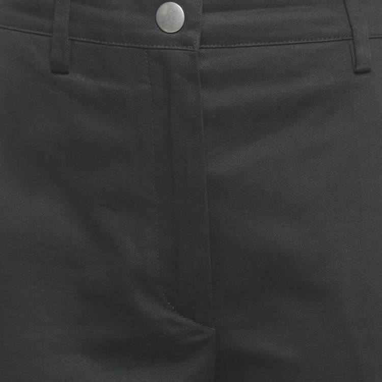 Pre Owned Prada Black Cotton Gabardine Wide Leg Trousers S