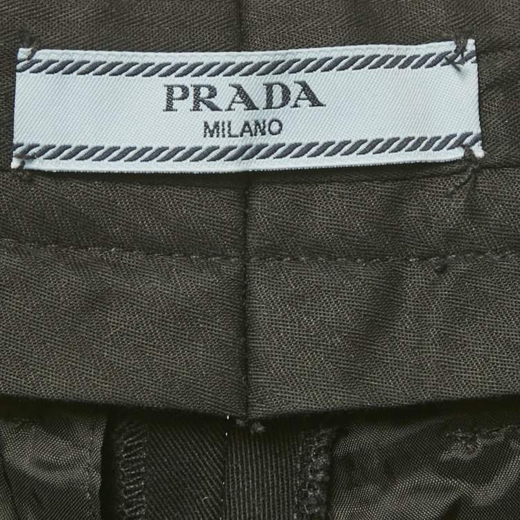 Pre Owned Prada Black Cotton Gabardine Wide Leg Trousers S
