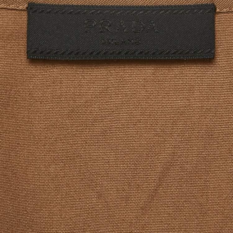 Pre Owned Prada Brown Khaki Cotton Applique Sleeveless Mini Dress M