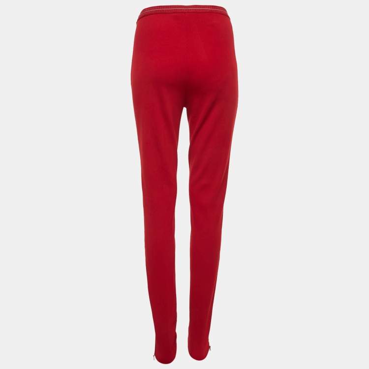 Pre Owned Prada Red Textured Stretch Knit Pants M
