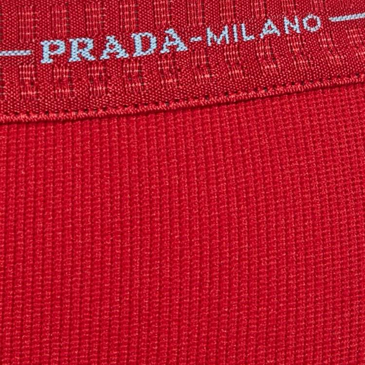 Pre Owned Prada Red Textured Stretch Knit Pants M