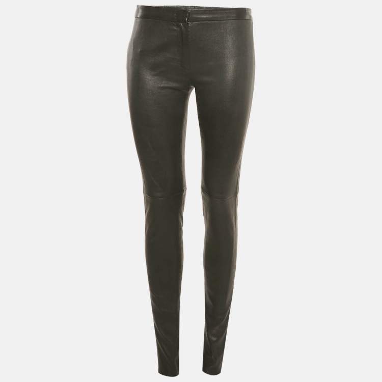 Pre Owned Prada Black Leather Skinny Pants M