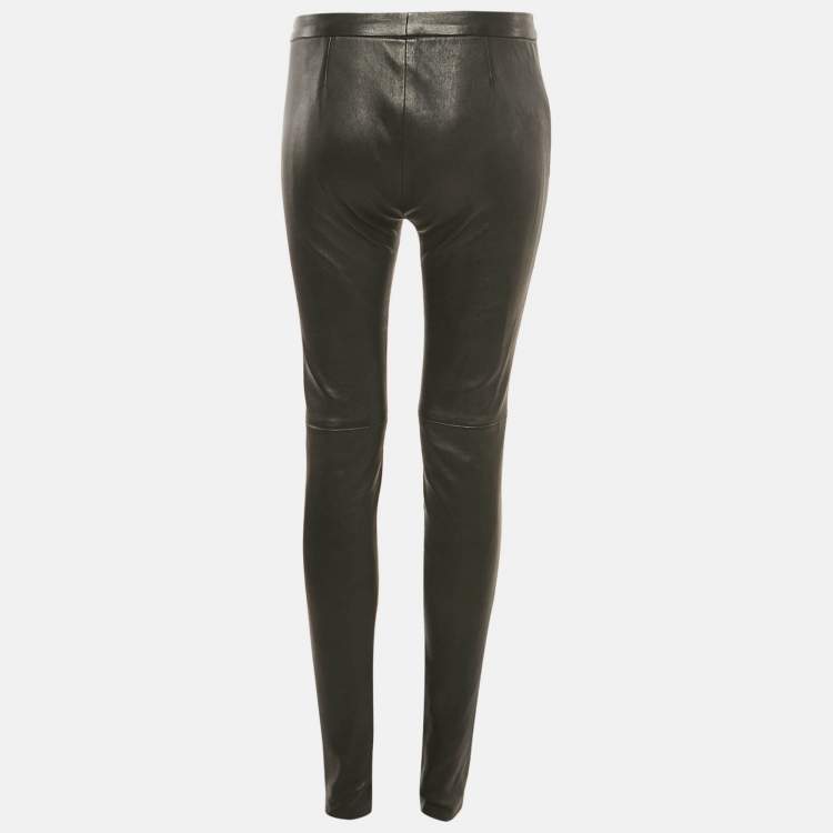Pre Owned Prada Black Leather Skinny Pants M