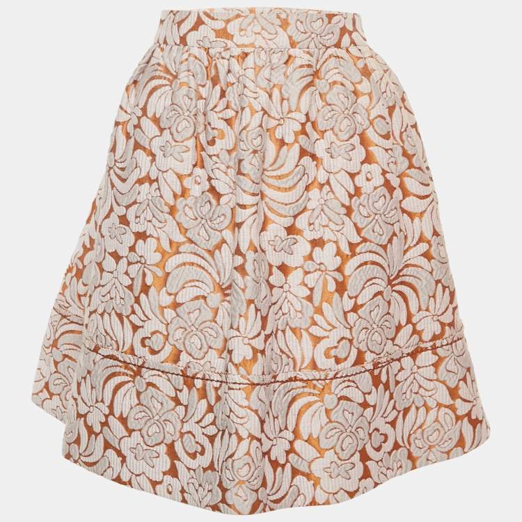 Pre Owned Prada Brown Floral Jacquard Mini Skirt M